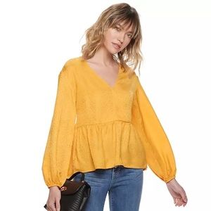 Yellow Popsugar Long Sleeve Crossover Babydoll Blouse